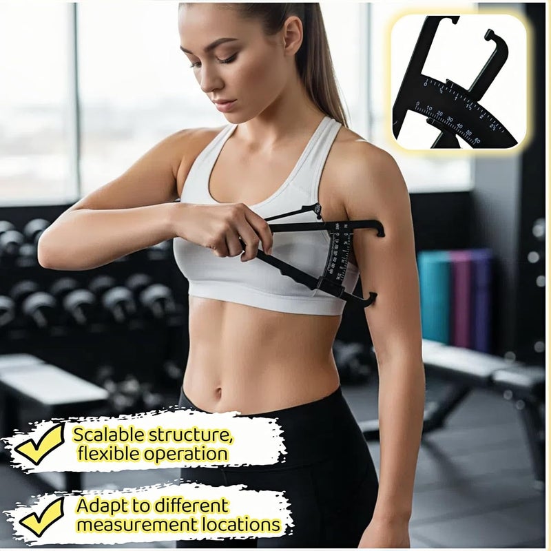 BUBBLE-FLY Professional High-Accuracy Body Fat Caliper with Dual Metric/Imperial Scale, Dual Scale Skinfold Measure for Men & Women - Easy, Portable Fat Percentage Tester, Home/Gym Use (Black) - Image 2